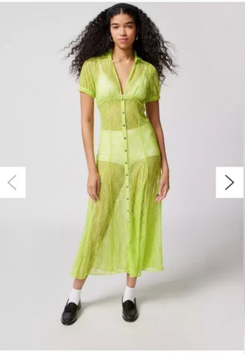 URBAN OUTFITTERS Connie Neon Yellow Lace Button Front Maxi Dress | Small